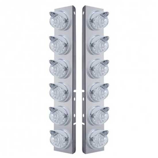SS Front Air Cleaner Bracket W/ 12X 17 LED Reflector Watermelon Lights & Visors - Amber Led/ Clear Lens For Peterbilt 378, 379