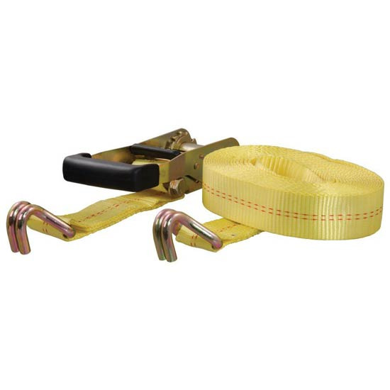 27 Ft. Yellow Cargo Strap W/ Yellow Zinc-Plated J-Hooks - 10,000 Lbs. Break Strength