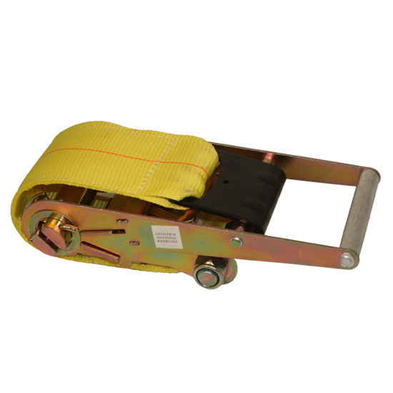 Polyester Short Ratchet Strap W/ Flat Hook, 4in X 18in - Yellow