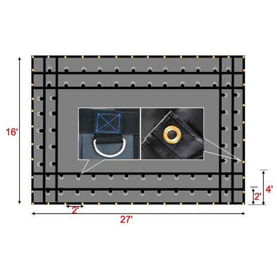 BESTfit Gray & Black 18 Oz Vinyl Steel Tarp 16 X 27 Foot With 4 Foot Drop Sides