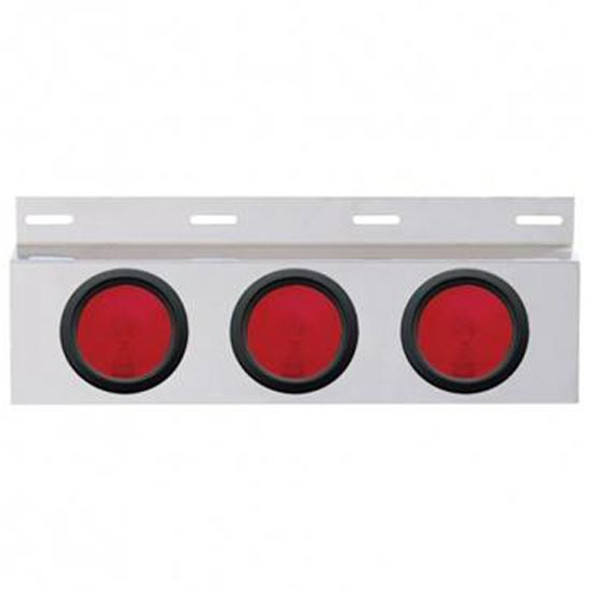 Stainless Steel Top Mud Flap Plate W/ 3 Rnd 4 Inch Lights & Grommets - Red Lens