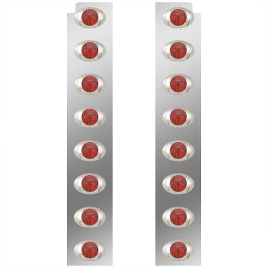 Stainless Steel Rear Air Cleaner Panels For 15 Inch Vortox AC W/ Red M3 LEDs For Peterbilt 378, 379