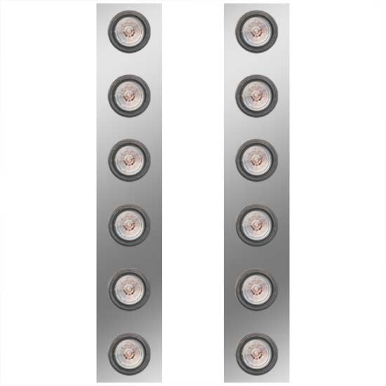 Stainless Steel Front Panels For 13 Inch Air Cleaner W/ 2 Inch Rnd Amber LEDs For Peterbilt 378, 379, 388, 389