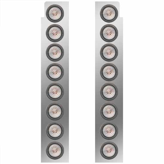 Stainless Steel Front Panels For 15 Inch Air Cleaner W/ 2 Inch Amber LEDS For Peterbilt 378, 379, 388, 389