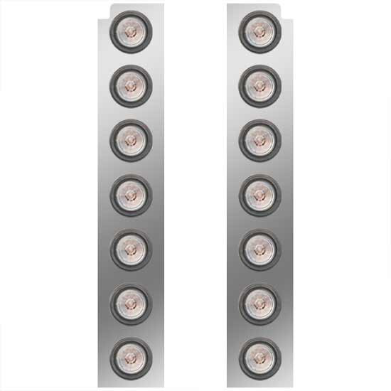 Stainless Steel Rear Air Cleaner Panels For 15 Inch Air Cleaner W/ 2 Inch Red LEDs - Pair For Peterbilt 378, 379, 388, 389