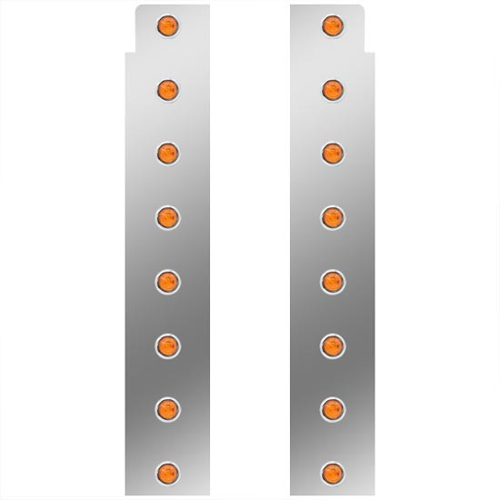 Stainless Steel Front Air Cleaner Light Panels For 15 Inch Vortox Ac W/ Amber Bulkhead LEDs For Peterbilt 378, 379, 388, 389