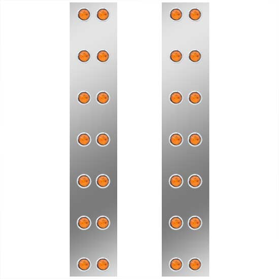 Stainless Steel 22 Inch Air Cleaner Panels For 15 Inch Donaldson AC W/ Double Row Of 6 Bulkhead LEDs For Peterbilt 378, 379, 388, 389