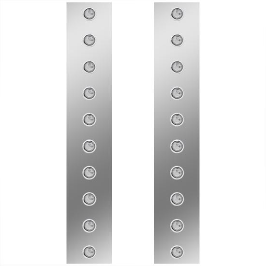 Stainless Steel Front Panels For 15 Inch Air Cleaner W/ 3/4 Inch Amber Bulkhead LEDs For Peterbilt 378, 379, 388, 389