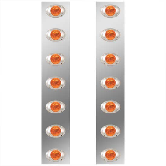 Stainless Steel Front Air Cleaner Light Panels W/ 14 Amber Magnum LED Lights For Peterbilt 379, 388 & 389