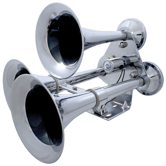 Train Horn 3 Trumpet Chrome With Support Bracket