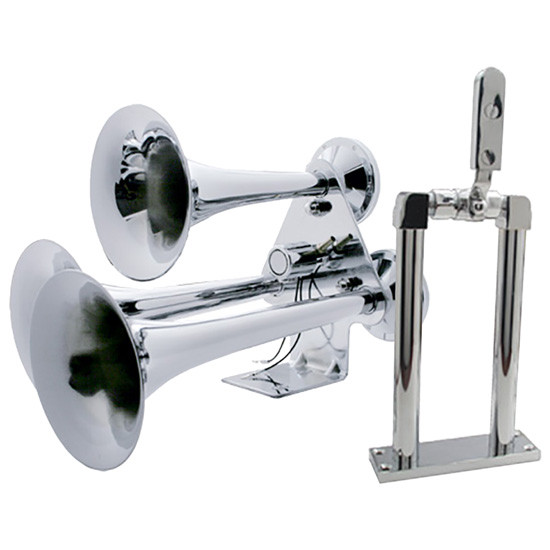 3 Trumpet Chrome Train Horn With 9 Inch Air Valve Stand