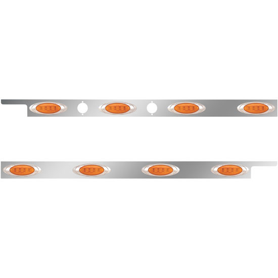 2. 5 Inch Stainless Steel Cab Panel W/ 4 P1 Amber/Amber LED Lights W/ 2 Holes For Dual Block Heater Plugs For Peterbilt 567, 579 - Pair