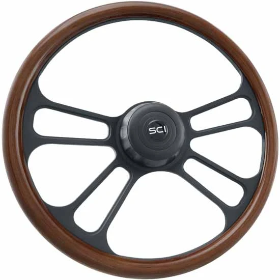 18 Inch Phoenix 4 Matte Black Aluminum Spoke Half Wrap Mahogany Rim Steering Wheel W/ Black Horn Button