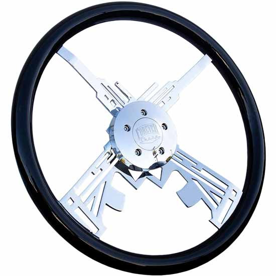 18 Inch Chrome Hawkeye Bullpup AR Spoke Black Wood Steering Wheel