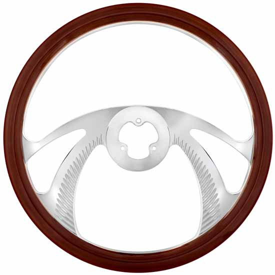 18 Inch Chrome-Plated Aluminum 4 Spoke Scorpion Style Wood Steering Wheel