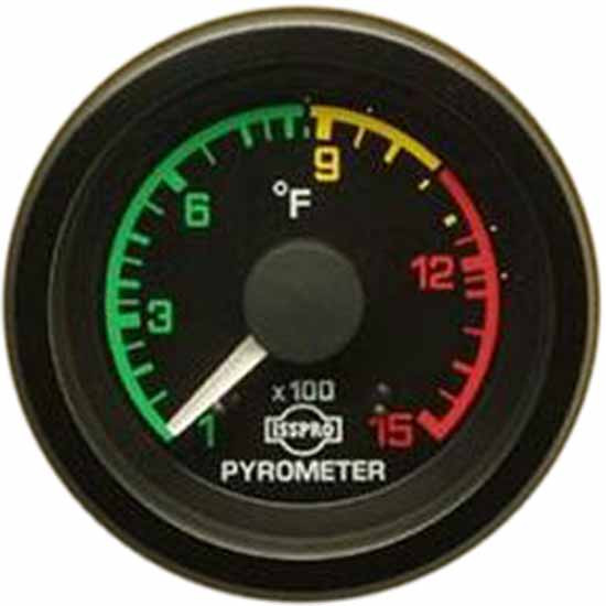 Isspro 2-1/16 Inch Pyrometer 100-1500F W/ Post Turbo, Amp Box, Black Bezel, Color-Coded Dial