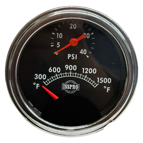Isspro 3 Inch Turbocator Pyrometer/Boost Gauge 300-1500F, 0-40 PSI W/ Black Face, Red Pointers, Chrome Bezel