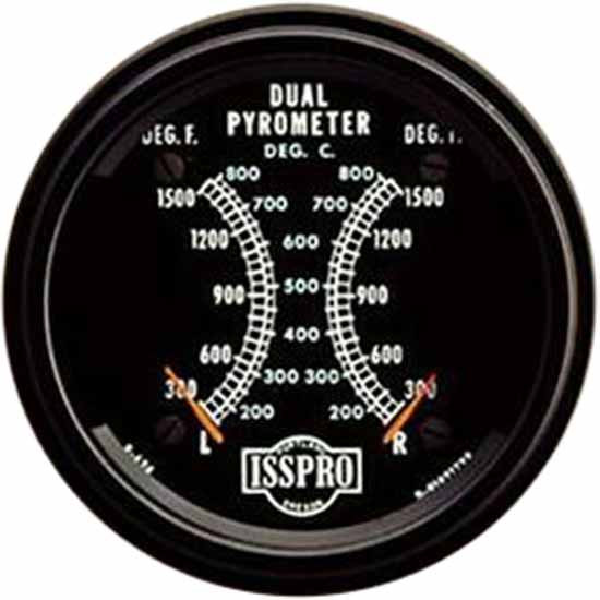 Isspro 3 Inch Dual Pyrometer Kit 300-1500F W/ Black Face, Red Pointers, Black Bezel, 6 Ft. Wiring