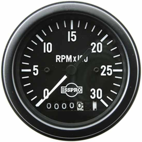 Isspro 3.375 Inch Ignition Tachometer Gauge 0-3K W/ Hourmeter, Black Face, White Pointer, Black Bezel