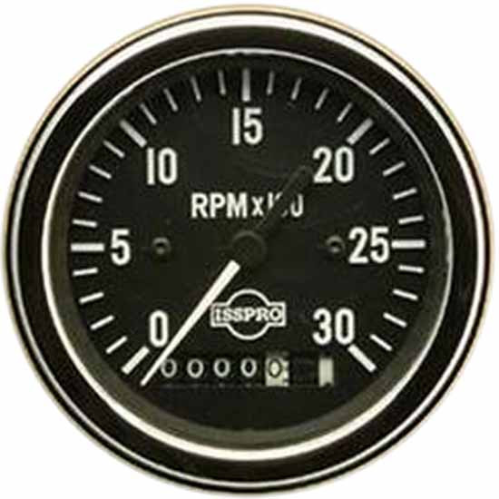 Isspro 3.375 Inch Electric Tachometer 0-3K W/ Hourmeter, Black Face, White Pointer, Chrome Bezel