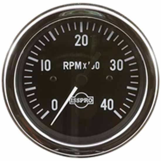 Isspro 3.375 Inch Electric Tachometer 0-4K W/O Hourmeter W/ Black Face, White Pointer, Chrome Bezel