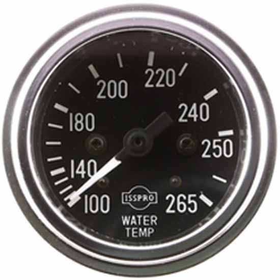 Isspro 2-1/16 Inch Mechanical Water Temp. Gauge 100-265F W/ 288 Inch Capillary, Black Face, White Pointer, Chrome Bezel
