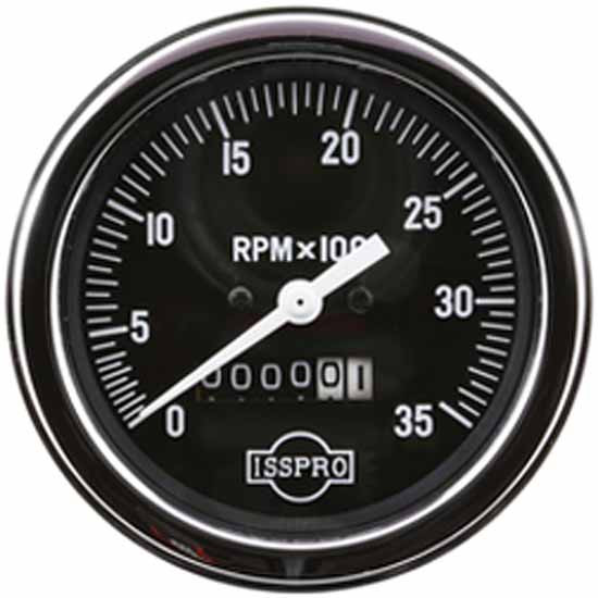 3.375 Inch Mechanical Tachometer W/ Hourmeter, Black Face, White Pointer, Chrome Bezel, .5-1 Ratio