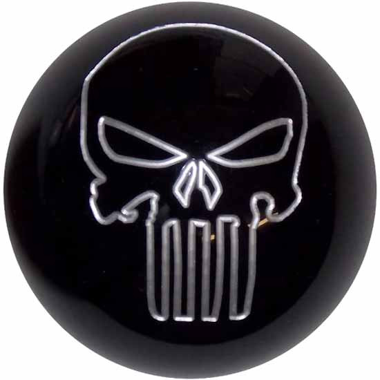2.125 Inch Black With Silver Punisher Skull Brake Knob- Threaded