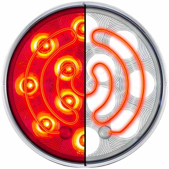 4 Inch Round Heated Dual Function Red LED Stop, Turn, Tail Light To White Back-Up Light