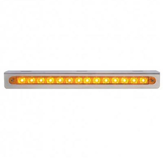 Stainless Light Bracket W/14 LED 12 Inch Sequential Light Bar - Right To Left - Amber LED/ Amber Lens