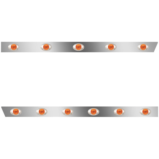 3 Inch Stainless Cab Panels W/ 11 Total Amber/Amber P3 Lights For Peterbilt 389 131 BBC - Pair