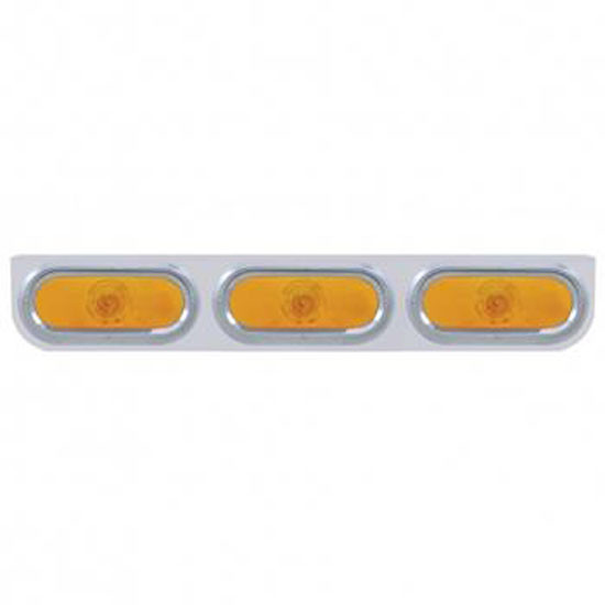 Stainless Steel Light Bracket W/ 3 Oval 6 Inch Lights & Visors - Amber Lens