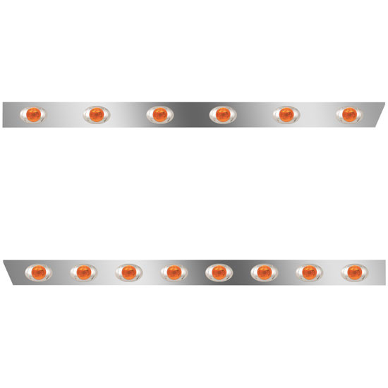 4 Inch Stainless Steel Cab Panels W/ 14 Total Amber/Amber P3 LED Lights For Peterbilt 389 131 BBC