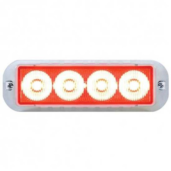 4 LED Red Warning Light W/ Deluxe Chrome Bezel, Multiple Light Synchronization, Surface Mount 4 LED Red Warning Light W/ Deluxe Chrome Bezel, Multiple Light Synchronization, Surface Mount