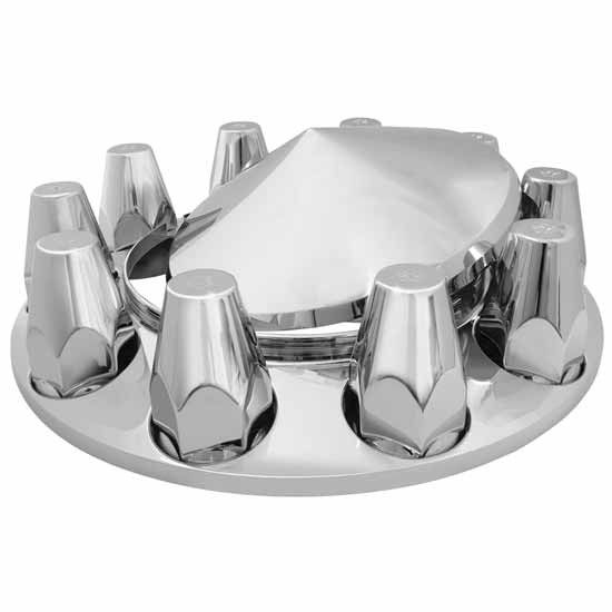 Chrome Plastic Hub Cover With Removable Pointed Cap & Screw On Nut Covers, For Hub Pilot Wheels