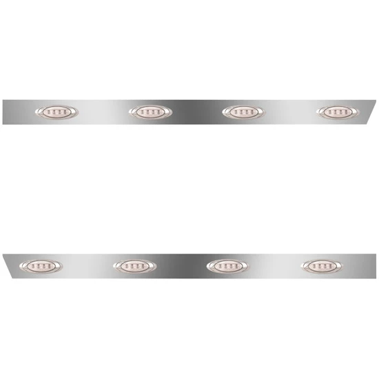 3 X 48 Inch Stainless Steel Cab Panels W/ 8 P1 Amber LED Clear Lens Lights For Peterbilt 337 Extended Cab