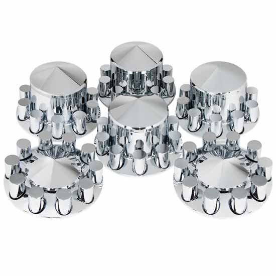 Pointed Axle Cover Combo Kit Chrome With 33MM Thread-On Cylinder Nut Covers