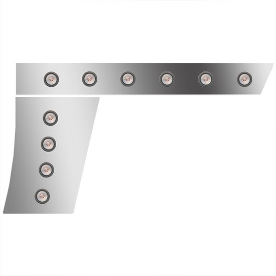 3 Inch Stainless Steel Extended Cab/Cowl Panels W/ 20 - 2 Inch Amber/Clear LEDs For Peterbilt 389 131 BBC
