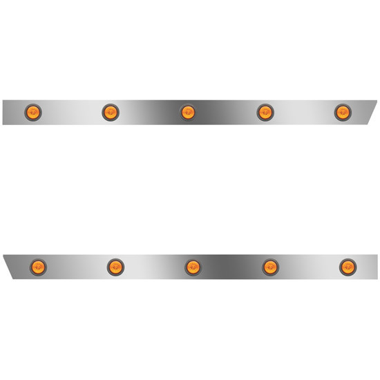 4 Inch Stainless Steel Standard Cab Panels W/ 10 - 2 Inch Amber/Amber LEDs For Peterbilt 378, 379, 388, 389