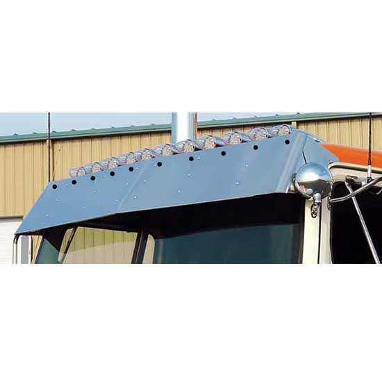 Roadworks 13.5 Inch Stainless Steel Drop Visor W/ 10 - 3/4 Inch Light Holes For Western Star 4900 W/ Door Mounted Mirrors