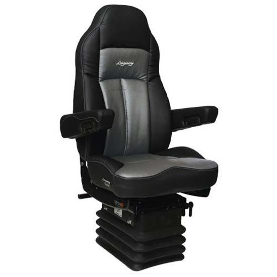 Seats Inc. Legacy Silver Seat W/ High Back, STD Base, Armrests, Bellows - DuraLeather Black / Gray