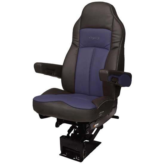 Seats Inc. Legacy Silver Seat W/ High Back, STD Base, Armrests, Heated - DuraLeather Black / Blue