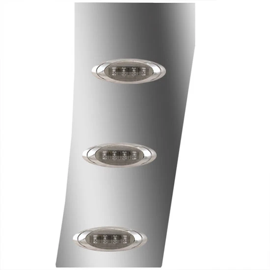 3 Inch Stainless Steel Standard Cowl Panels W/ 6 P1 Amber/Smoked LEDs For Peterbilt 388, 389 123 BBC