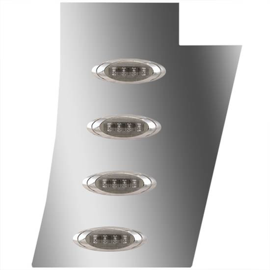 3 Inch Stainless Steel Notched Cowl Panels W/ 8 P1 Amber/Smoked LEDs For Peterbilt 388, 389 & Glider 123 BBC