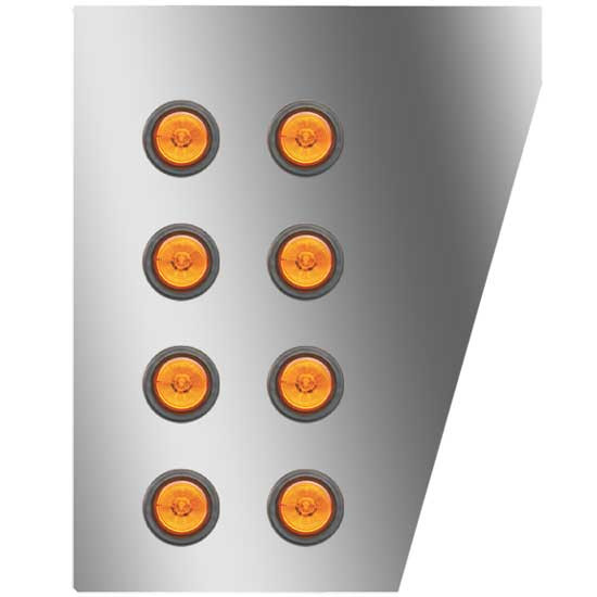 4 Inch Stainless Steel Wide Cowl Panels W/ 16 - 2 Inch Amber/Amber LEDs For Peterbilt 378, 379