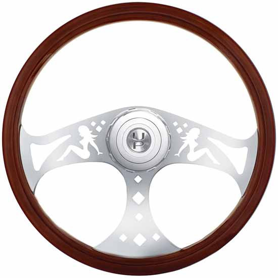 18 Inch Lady Style Wood Steering Wheel W/ Hub & Horn Button Kit For Kenworth & Peterbilt
