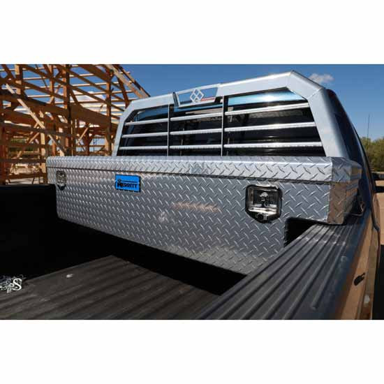 Merritt Gloss Diamond Plate Aluminum Extra Deep Crossbody Box W/ Single Door- 16 X 20 X 60 Inch For Mid Size Trucks