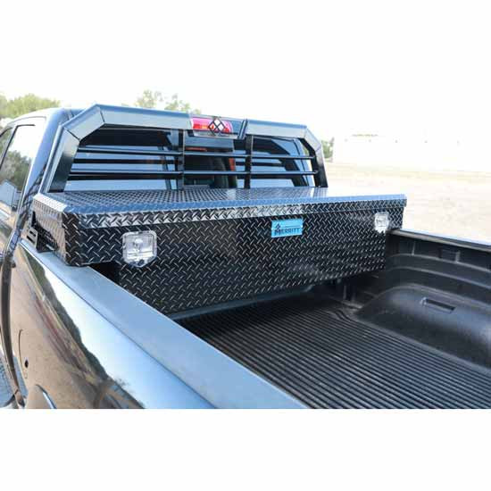Merritt Satin Black Diamond Plate Aluminum Standard Crossbody Box W/ Single Door- 14 X 20 X 60 Inch For Mid Size Trucks