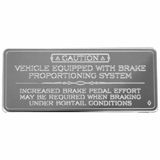 Stainless Steel Brake Proportioning ID Plate For Kenworth