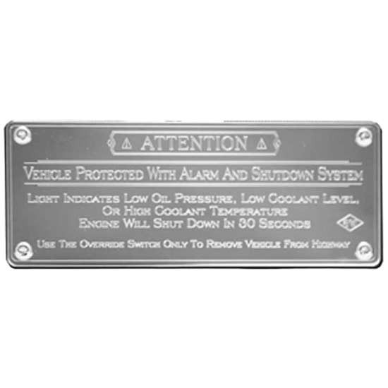 Stainless Steel Shutdown Override ID Plate For Kenworth